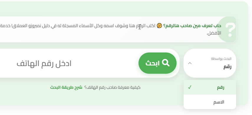 واجهة موقع نمبر بوك البحرين نمبروزو للبحث عن هوية المتصل عبر إدخال الرقم.